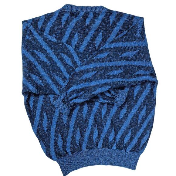 VTG Franco Ziche Italy Blue /Black Cotton Sweater Tundra Coogi Style 80s 90s XL - Picture 4 of 9